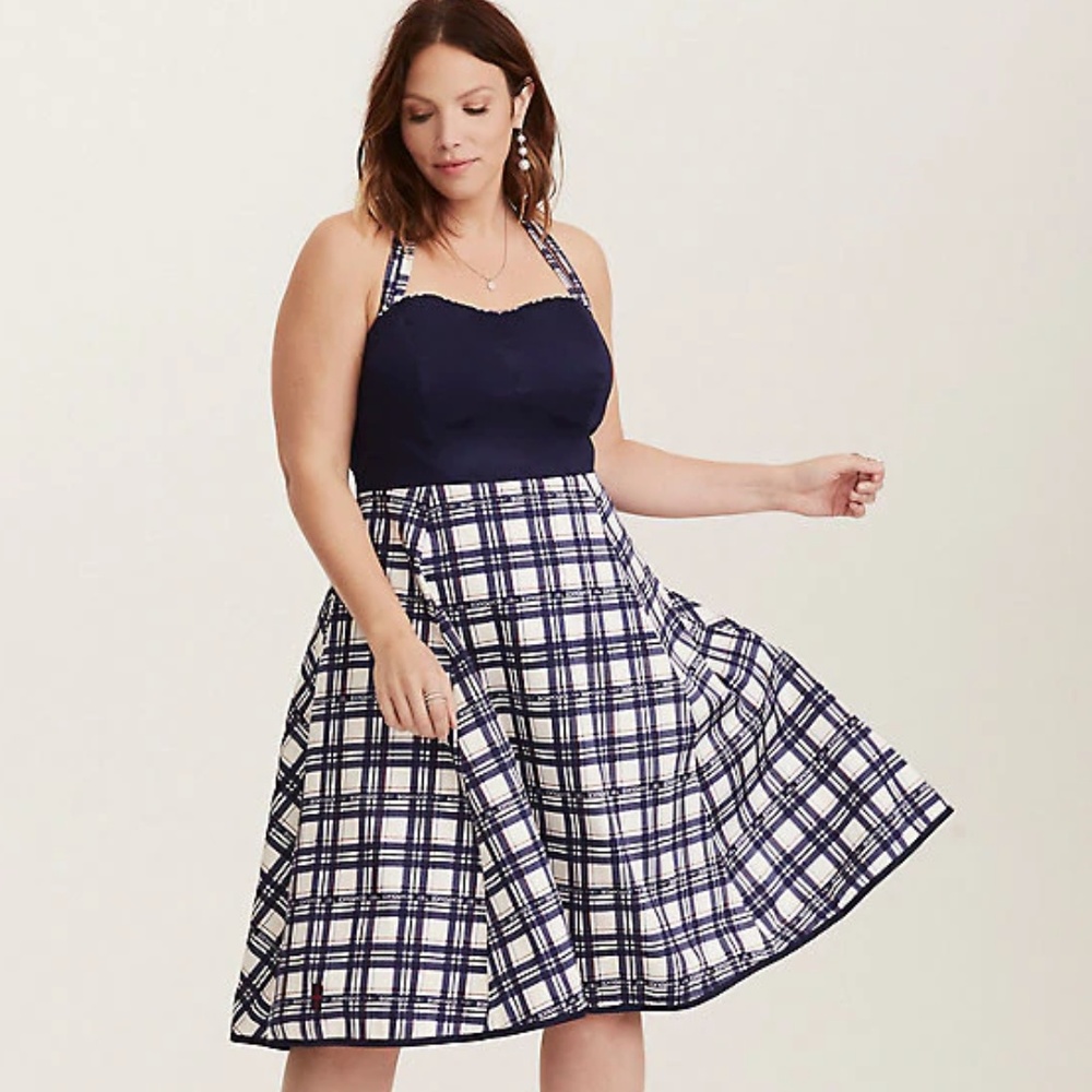 Doctor Who Navy & White Plaid Halter Swing Dress